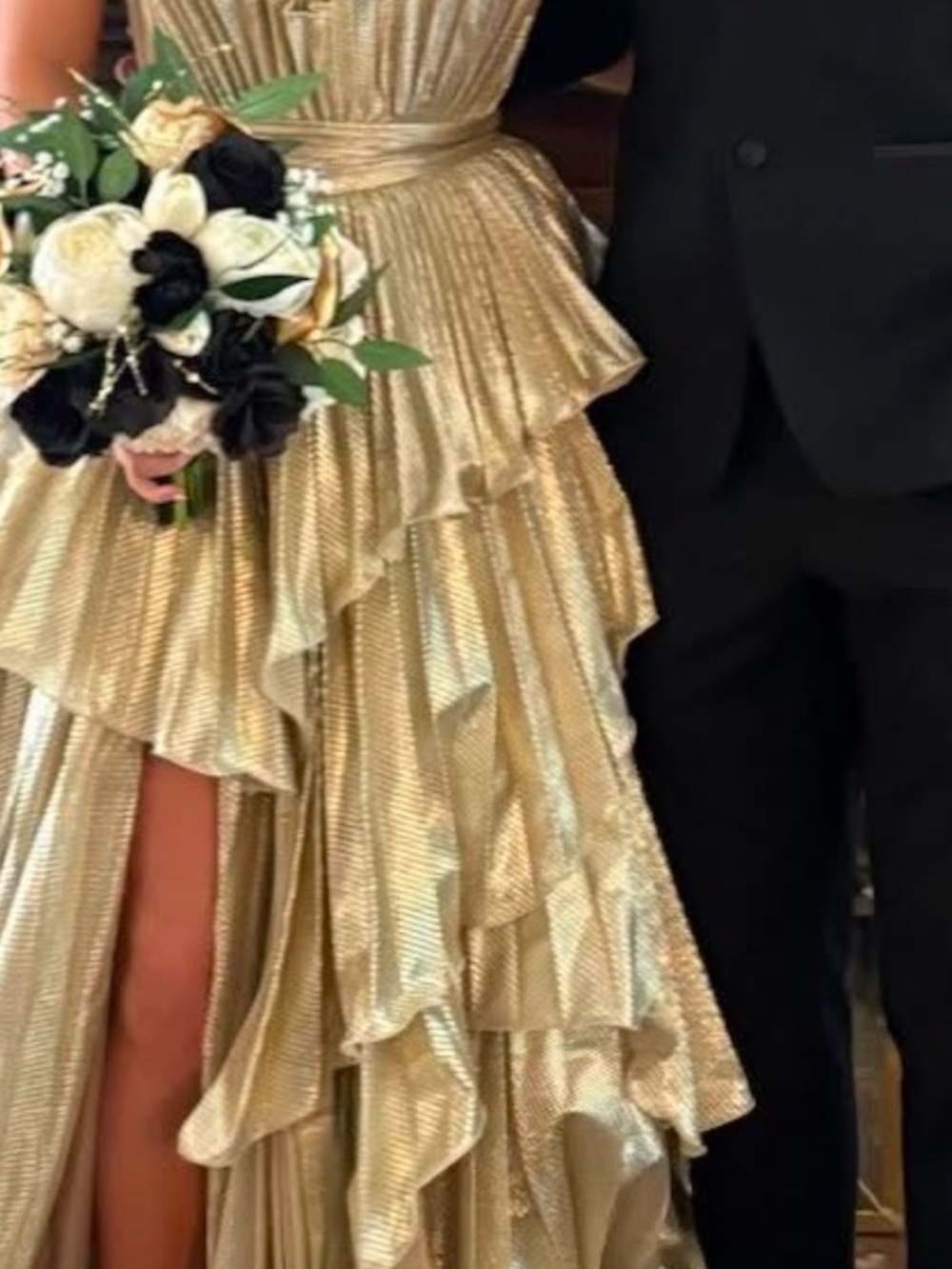 Tarik Ediz Shimmery Gold Layered Ruffle Ball Gown - Picture 4 of 6